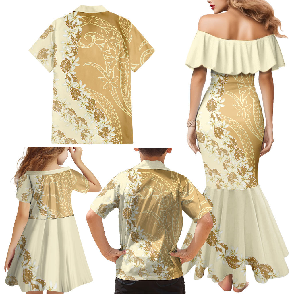 Heiva i Tahiti Family Matching Mermaid Dress and Hawaiian Shirt Tahitian Tiare Maori Cowrie Lei Brown