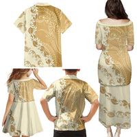 Heiva i Tahiti Family Matching Puletasi and Hawaiian Shirt Tahitian Tiare Maori Cowrie Lei Brown