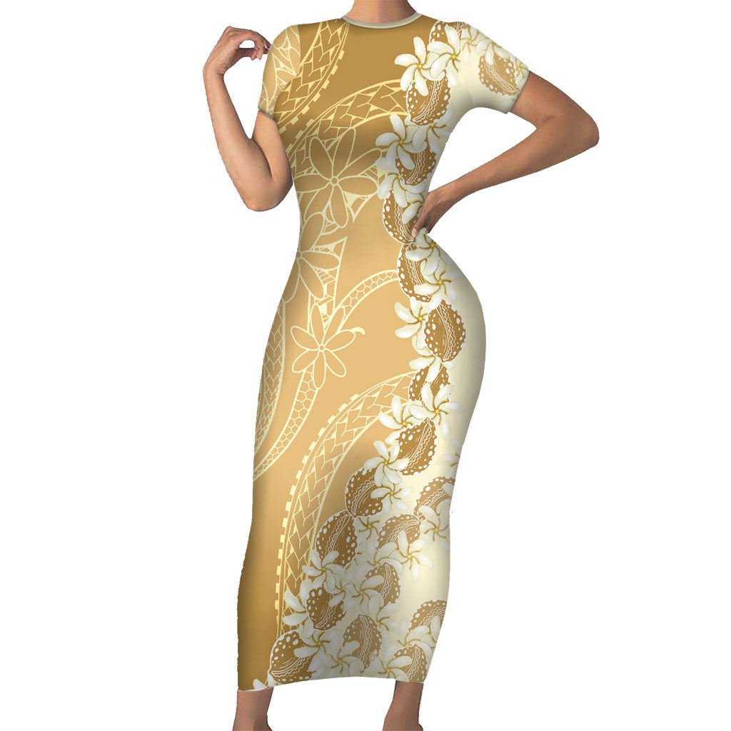 Heiva i Tahiti Family Matching Short Sleeve Bodycon Dress and Hawaiian Shirt Tahitian Tiare Maori Cowrie Lei Brown