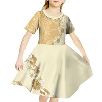Heiva i Tahiti Kid Short Sleeve Dress Tahitian Tiare Maori Cowrie Lei Brown