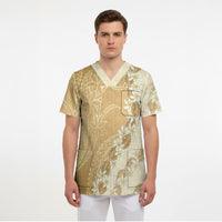 Heiva i Tahiti Scrub Top Tahitian Tiare Maori Cowrie Lei Brown LT14 - Polynesian Pride