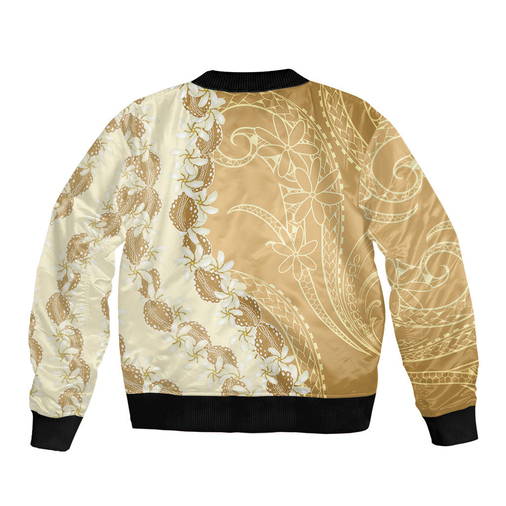 Heiva i Tahiti Sleeve Zip Bomber Jacket Tahitian Tiare Maori Cowrie Lei Brown LT14 - Polynesian Pride