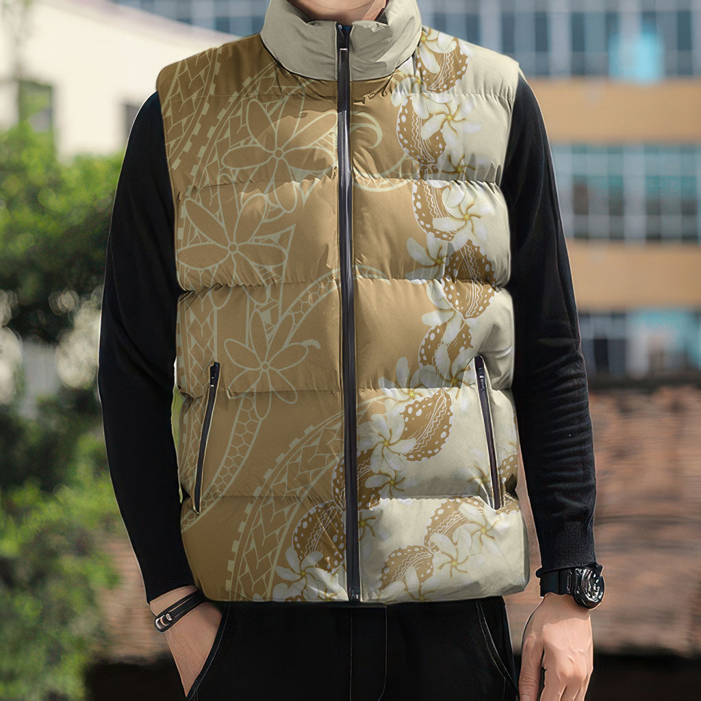 Heiva i Tahiti Sleeveless Puffer Jacket Tahitian Tiare Maori Cowrie Lei Brown LT14 - Polynesian Pride