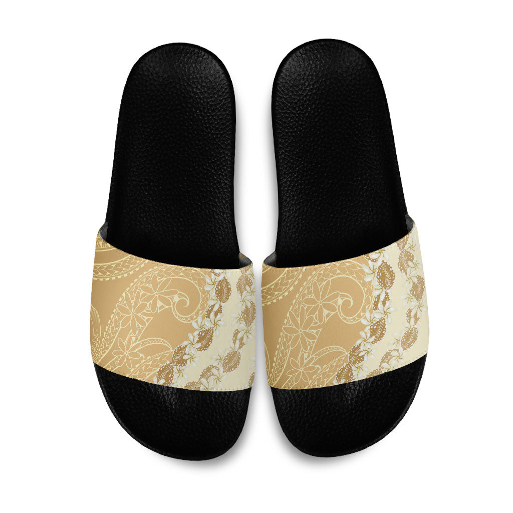 Heiva i Tahiti Slide Sandals Tahitian Tiare Maori Cowrie Lei Brown LT14 Brown - Polynesian Pride