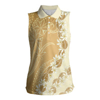 Heiva i Tahiti Women Sleeveless Polo Shirt Tahitian Tiare Maori Cowrie Lei Brown