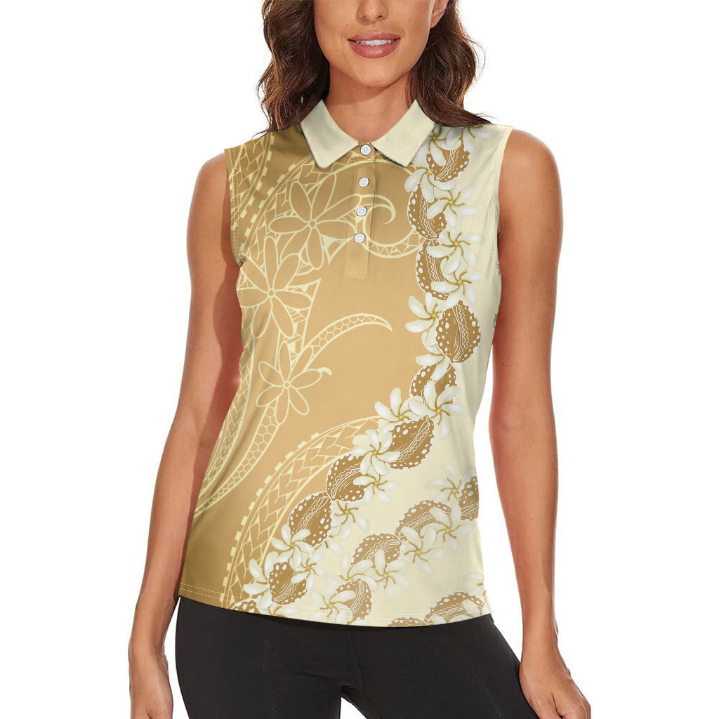 Heiva i Tahiti Women Sleeveless Polo Shirt Tahitian Tiare Maori Cowrie Lei Brown