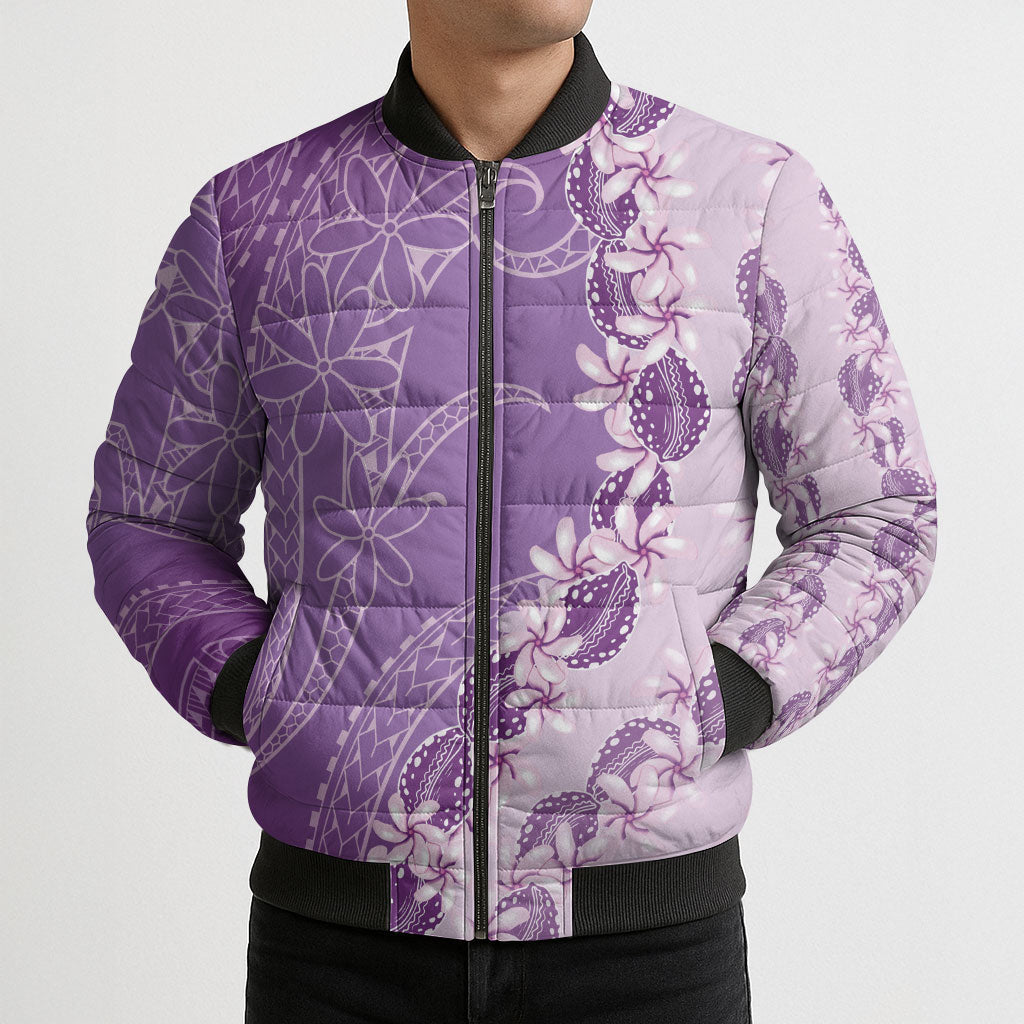 Heiva i Tahiti Bomber Puffer Jacket Tahitian Tiare Maori Cowrie Lei Purple LT14 - Polynesian Pride