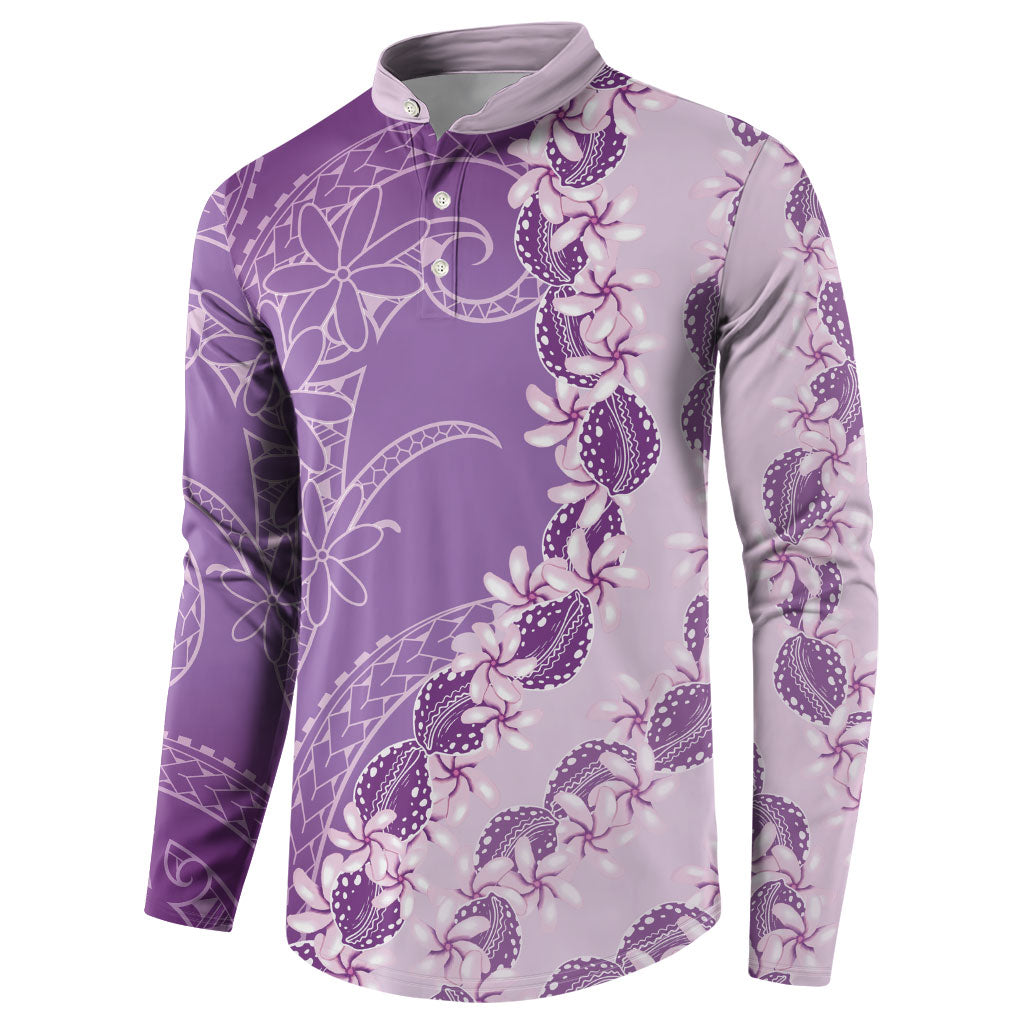 Heiva i Tahiti Button Sweatshirt Tahitian Tiare Maori Cowrie Lei Purple LT14 - Polynesian Pride