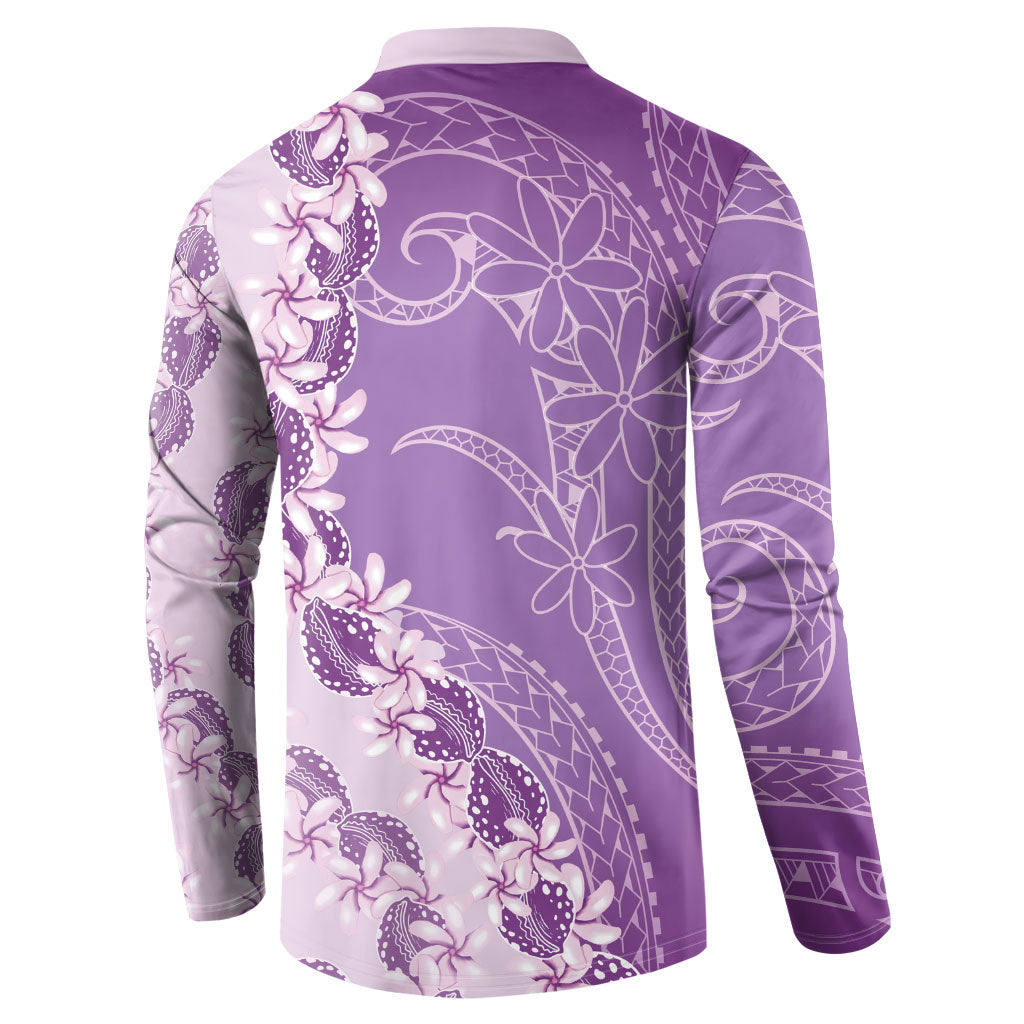 Heiva i Tahiti Button Sweatshirt Tahitian Tiare Maori Cowrie Lei Purple LT14 - Polynesian Pride
