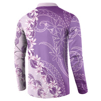 Heiva i Tahiti Button Sweatshirt Tahitian Tiare Maori Cowrie Lei Purple LT14 - Polynesian Pride