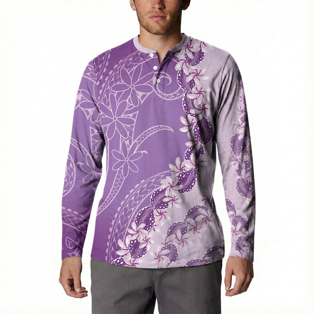 Heiva i Tahiti Button Sweatshirt Tahitian Tiare Maori Cowrie Lei Purple LT14 - Polynesian Pride