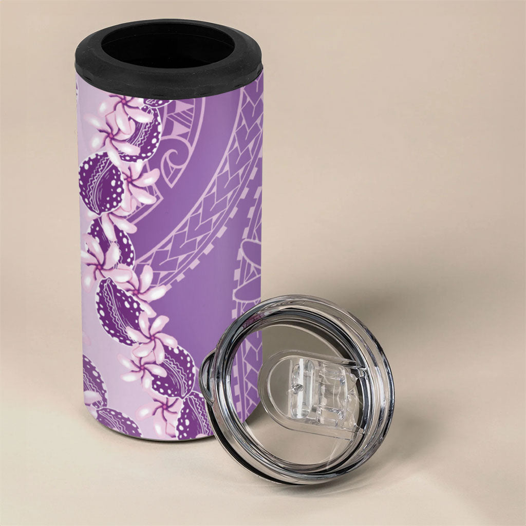 Heiva i Tahiti 4 in 1 Can Cooler Tumbler Tahitian Tiare Maori Cowrie Lei Purple