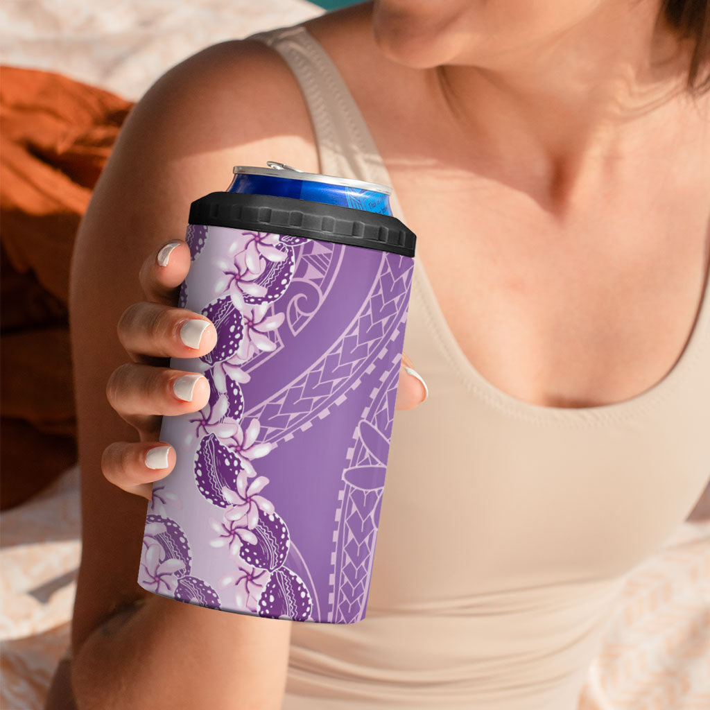 Heiva i Tahiti 4 in 1 Can Cooler Tumbler Tahitian Tiare Maori Cowrie Lei Purple