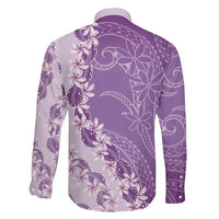 Heiva i Tahiti Family Matching Off The Shoulder Long Sleeve Dress and Hawaiian Shirt Tahitian Tiare Maori Cowrie Lei Purple