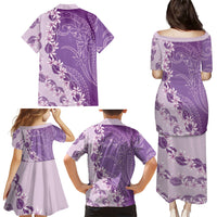 Heiva i Tahiti Family Matching Puletasi and Hawaiian Shirt Tahitian Tiare Maori Cowrie Lei Purple