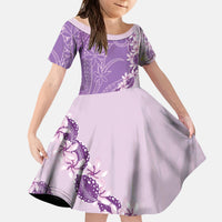 Heiva i Tahiti Kid Short Sleeve Dress Tahitian Tiare Maori Cowrie Lei Purple