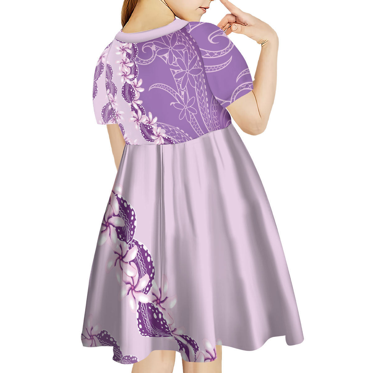Heiva i Tahiti Kid Short Sleeve Dress Tahitian Tiare Maori Cowrie Lei Purple