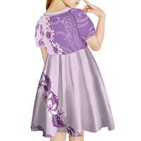 Heiva i Tahiti Kid Short Sleeve Dress Tahitian Tiare Maori Cowrie Lei Purple
