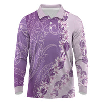 Heiva i Tahiti Long Sleeve Polo Shirt Tahitian Tiare Maori Cowrie Lei Purple