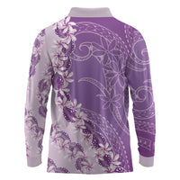 Heiva i Tahiti Long Sleeve Polo Shirt Tahitian Tiare Maori Cowrie Lei Purple