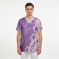 Heiva i Tahiti Scrub Top Tahitian Tiare Maori Cowrie Lei Purple LT14 - Polynesian Pride