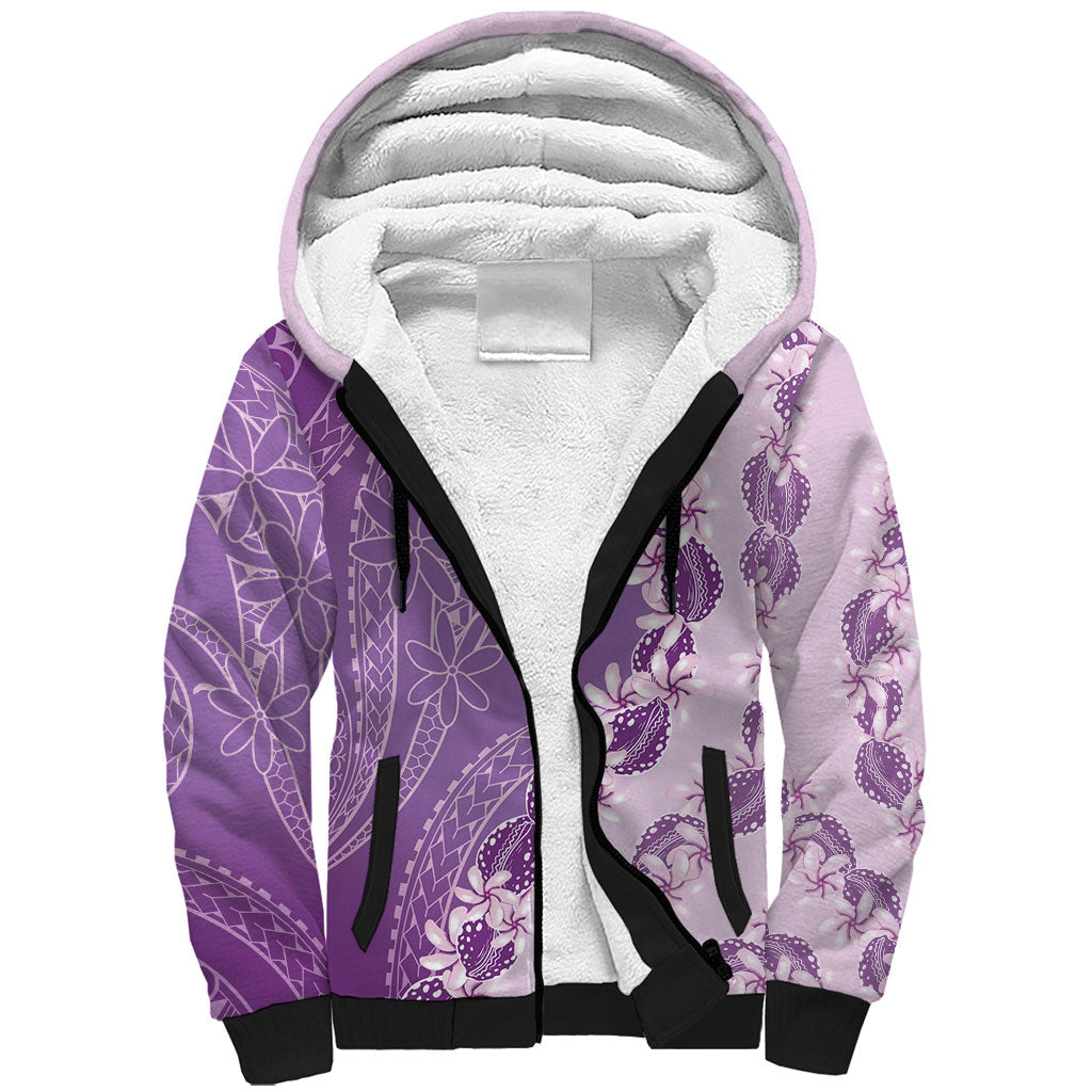 Heiva i Tahiti Sherpa Hoodie Tahitian Tiare Maori Cowrie Lei Purple