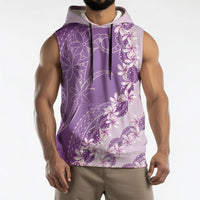 Heiva i Tahiti Sleeveless Hoodie Tahitian Tiare Maori Cowrie Lei Purple