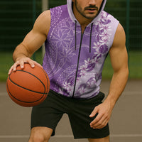 Heiva i Tahiti Sleeveless Zip Hoodie Tahitian Tiare Maori Cowrie Lei Purple