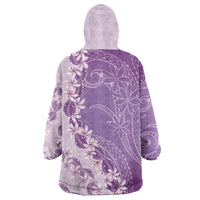 Heiva i Tahiti Wearable Blanket Hoodie Tahitian Tiare Maori Cowrie Lei Purple