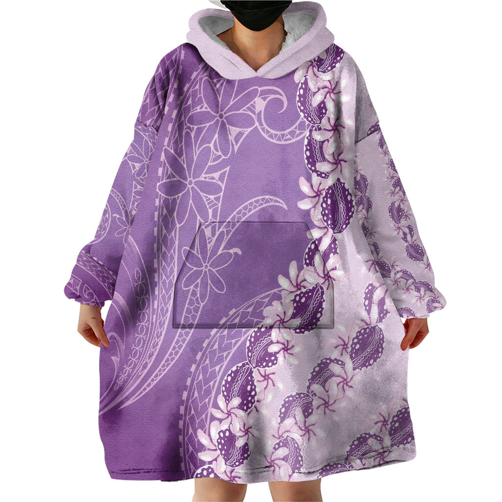 Heiva i Tahiti Wearable Blanket Hoodie Tahitian Tiare Maori Cowrie Lei Purple