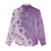 Heiva i Tahiti Women Casual Shirt Tahitian Tiare Maori Cowrie Lei Purple