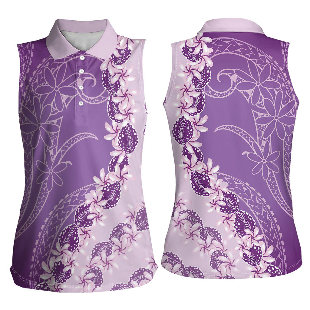 Heiva i Tahiti Women Sleeveless Polo Shirt Tahitian Tiare Maori Cowrie Lei Purple