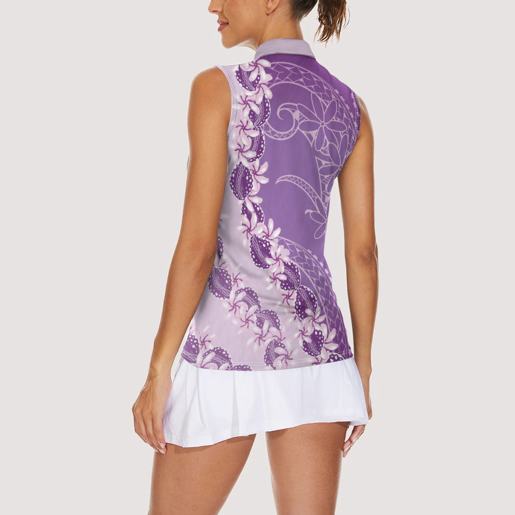 Heiva i Tahiti Women Sleeveless Polo Shirt Tahitian Tiare Maori Cowrie Lei Purple