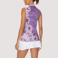 Heiva i Tahiti Women Sleeveless Polo Shirt Tahitian Tiare Maori Cowrie Lei Purple
