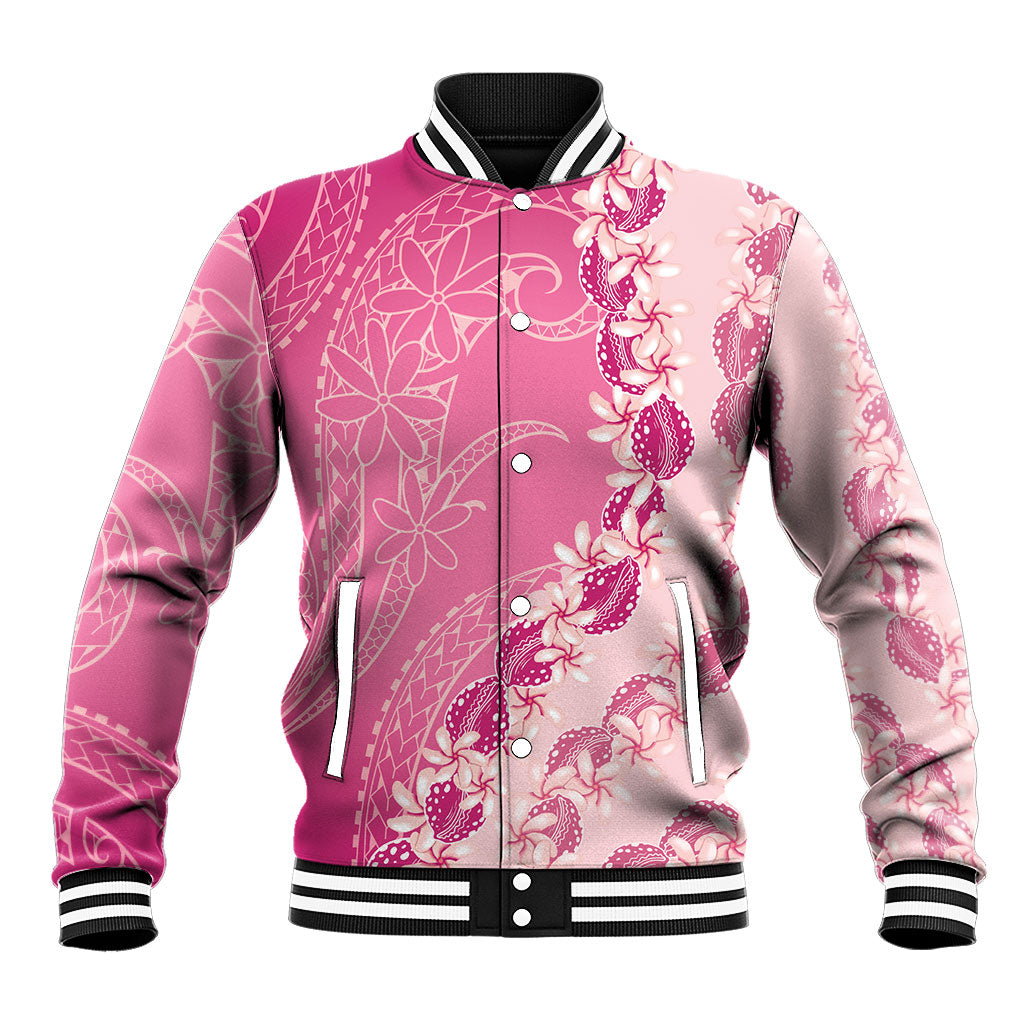 Heiva i Tahiti Baseball Jacket Tahitian Tiare Maori Cowrie Lei Pink