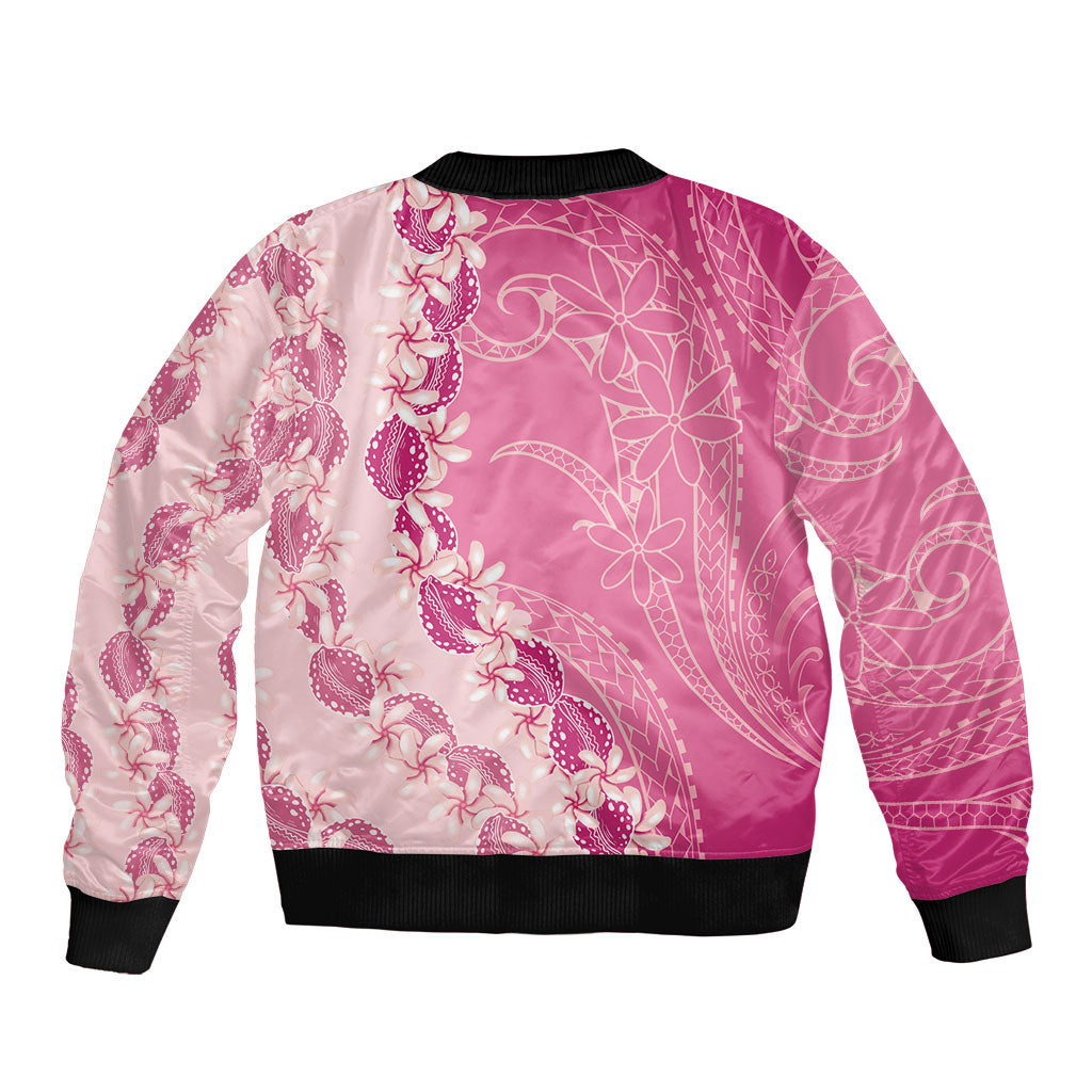 Heiva i Tahiti Bomber Jacket Tahitian Tiare Maori Cowrie Lei Pink LT14 - Polynesian Pride