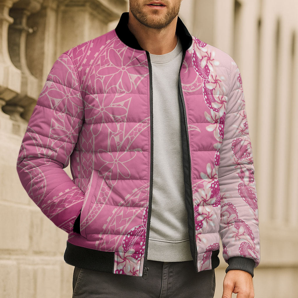 Heiva i Tahiti Bomber Puffer Jacket Tahitian Tiare Maori Cowrie Lei Pink LT14 - Polynesian Pride