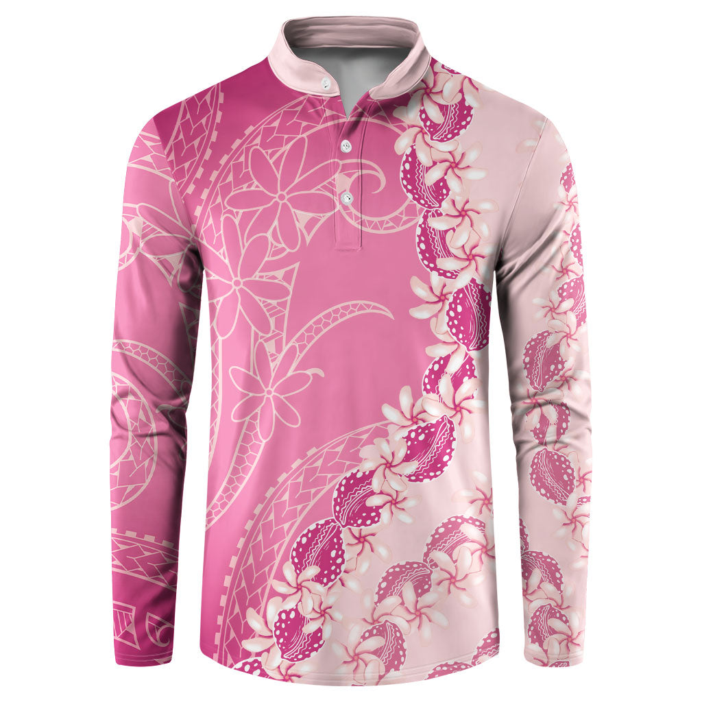 Heiva i Tahiti Button Sweatshirt Tahitian Tiare Maori Cowrie Lei Pink LT14 Pink - Polynesian Pride