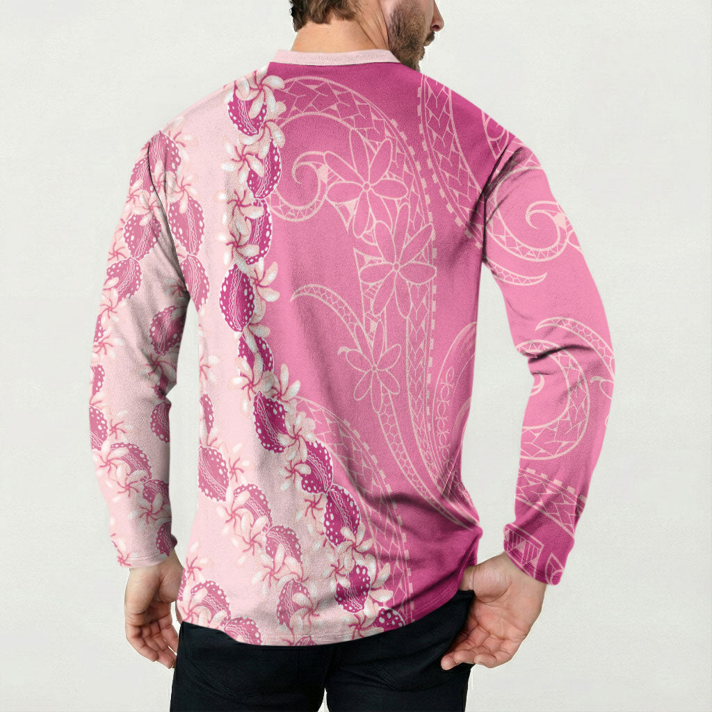 Heiva i Tahiti Button Sweatshirt Tahitian Tiare Maori Cowrie Lei Pink LT14 - Polynesian Pride