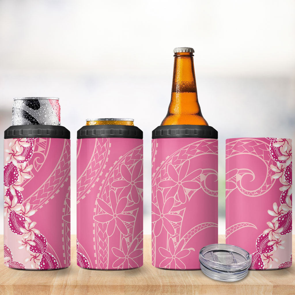 Heiva i Tahiti 4 in 1 Can Cooler Tumbler Tahitian Tiare Maori Cowrie Lei Pink