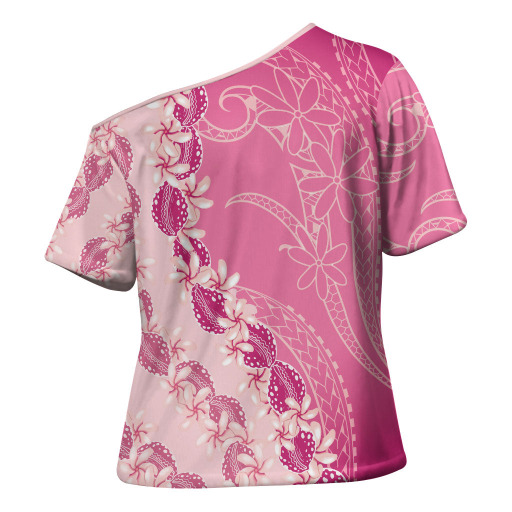 Heiva i Tahiti Cross Shoulder Shirt Tahitian Tiare Maori Cowrie Lei Pink
