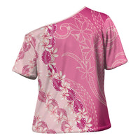 Heiva i Tahiti Cross Shoulder Shirt Tahitian Tiare Maori Cowrie Lei Pink