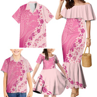 Heiva i Tahiti Family Matching Mermaid Dress and Hawaiian Shirt Tahitian Tiare Maori Cowrie Lei Pink