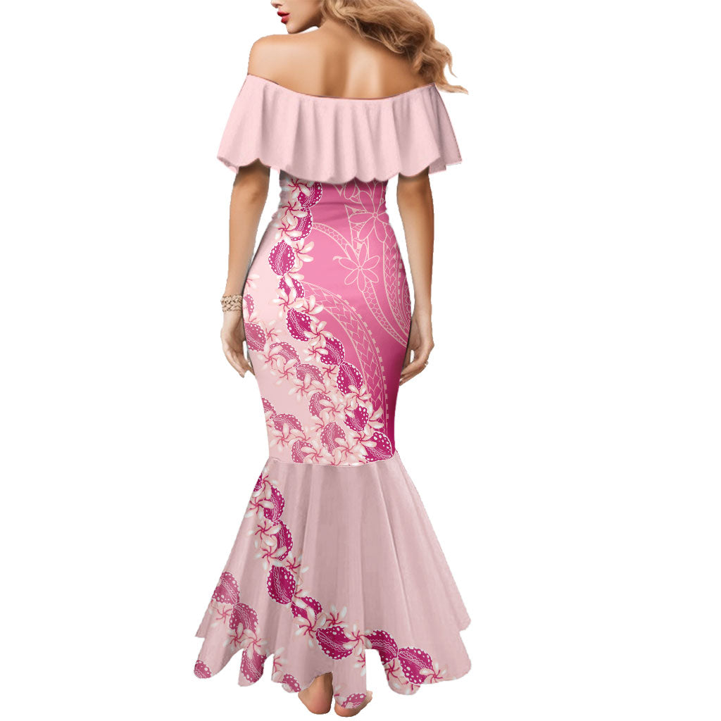 Heiva i Tahiti Family Matching Mermaid Dress and Hawaiian Shirt Tahitian Tiare Maori Cowrie Lei Pink