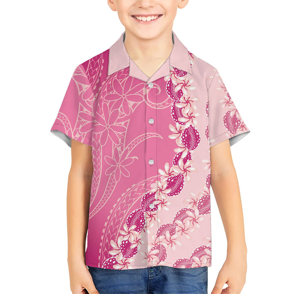Heiva i Tahiti Family Matching Off The Shoulder Long Sleeve Dress and Hawaiian Shirt Tahitian Tiare Maori Cowrie Lei Pink