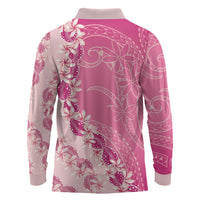 Heiva i Tahiti Long Sleeve Polo Shirt Tahitian Tiare Maori Cowrie Lei Pink