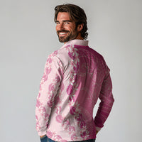 Heiva i Tahiti Long Sleeve Polo Shirt Tahitian Tiare Maori Cowrie Lei Pink