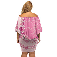Heiva i Tahiti Off Shoulder Short Dress Tahitian Tiare Maori Cowrie Lei Pink