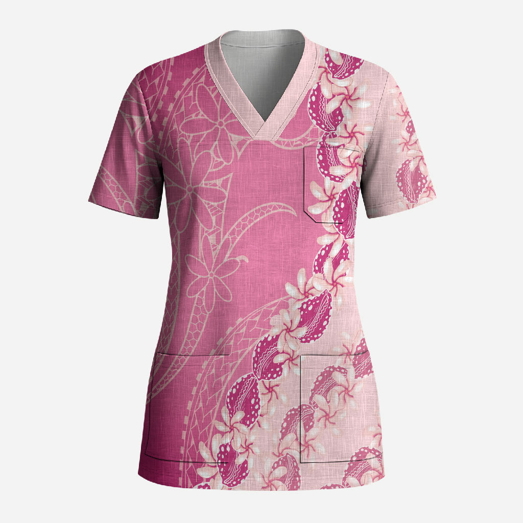 Heiva i Tahiti Scrub Top Tahitian Tiare Maori Cowrie Lei Pink LT14 Adult Pink - Polynesian Pride