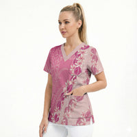 Heiva i Tahiti Scrub Top Tahitian Tiare Maori Cowrie Lei Pink LT14 - Polynesian Pride